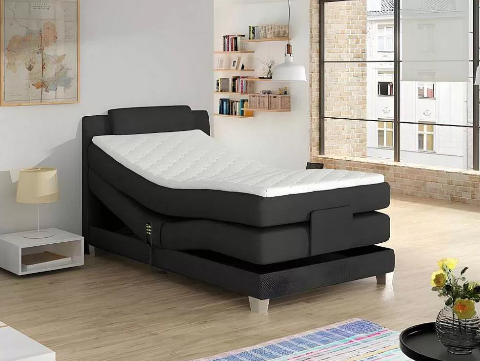 Palacio Conjunto Boxspring Cabeceira De Cama + Sommier De Relaxamento Eletrico + Colchão + Sobrecolchão Castel Da - 100X200 Cm -Tecido Antracite* Cama Articulada