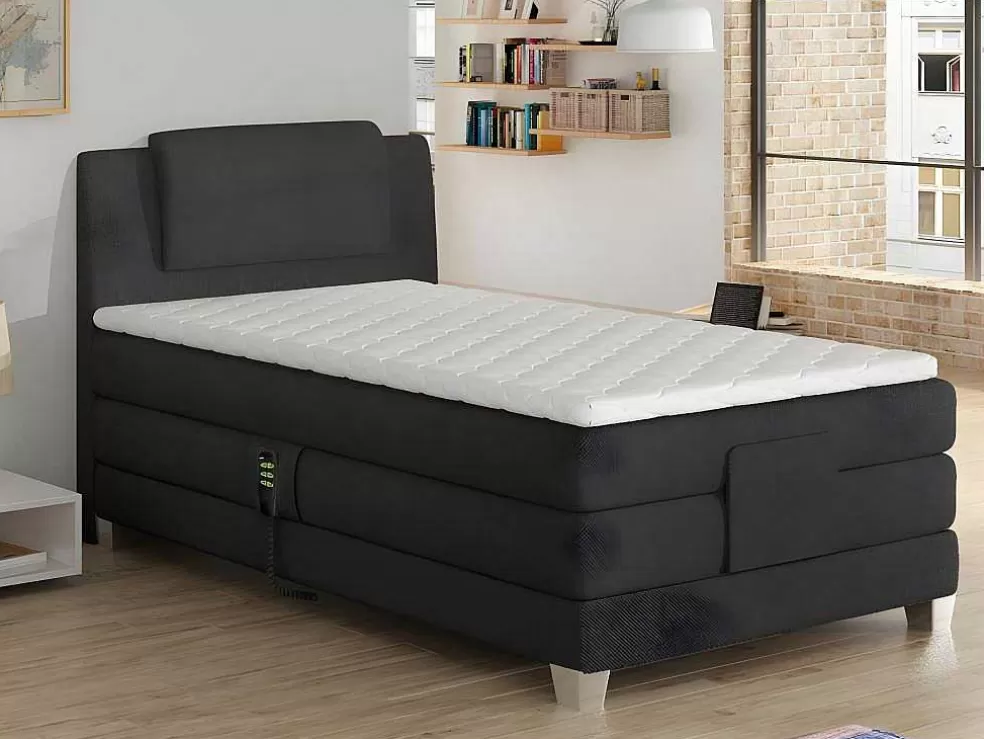 Palacio Conjunto Boxspring Cabeceira De Cama + Sommier De Relaxamento Eletrico + Colchão + Sobrecolchão Castel Da - 100X200 Cm -Tecido Antracite* Cama Articulada