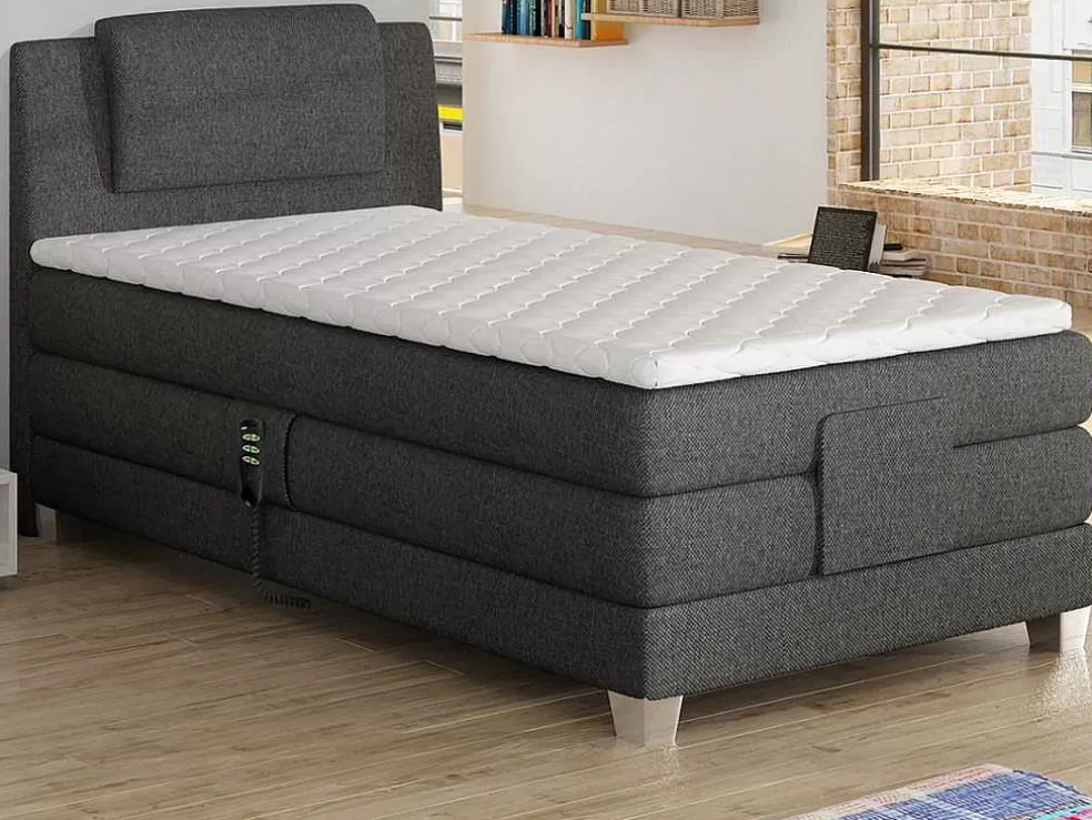 Palacio Conjunto Boxspring Cabeceira De Cama + Sommier De Relaxamento Eletrico + Colchão + Sobrecolchão Castel Da - 100X200 Cm -Tecido Cinzento Claro* Cama Articulada