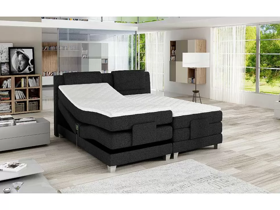 Palacio Conjunto Boxspring Cabeceira De Cama + Sommier De Relaxamento Eletrico + Colchão + Sobrecolchão Castel Da - 2X80X200 Cm - Tecido Antracite* Cama Articulada