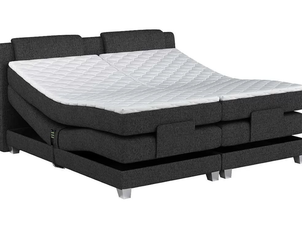 Palacio Conjunto Boxspring Cabeceira De Cama + Sommier De Relaxamento Eletrico + Colchão + Sobrecolchão Castel Da - 2X80X200 Cm - Tecido Antracite* Cama Articulada