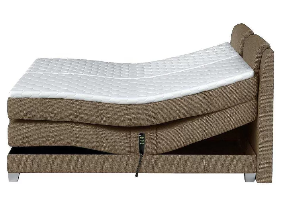 Palacio Conjunto Boxspring Cabeceira De Cama + Sommier De Relaxamento Eletrico + Colchão + Sobrecolchão Castel Da - 2X80X200 Cm - Tecido Bege* Cama De Adulto