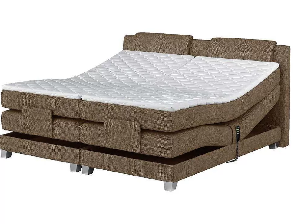 Palacio Conjunto Boxspring Cabeceira De Cama + Sommier De Relaxamento Eletrico + Colchão + Sobrecolchão Castel Da - 2X80X200 Cm - Tecido Bege* Cama De Adulto