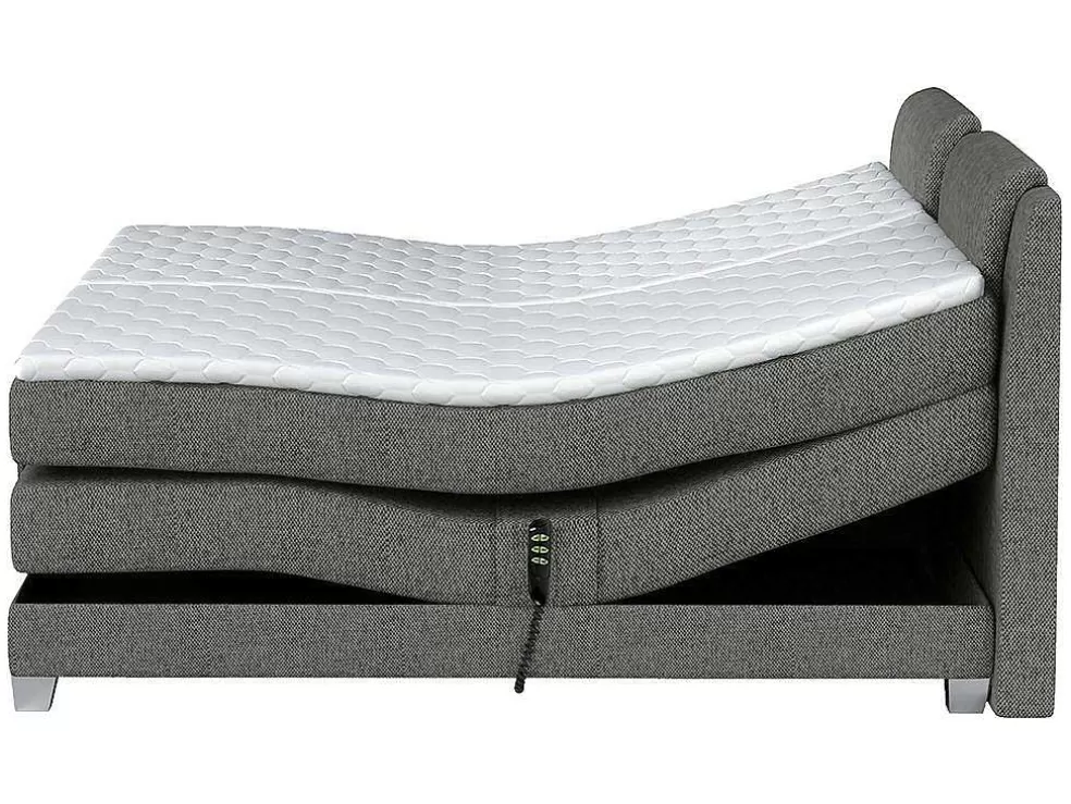 Palacio Conjunto Boxspring Cabeceira De Cama + Sommier De Relaxamento Eletrico + Colchão + Sobrecolchão Castel Da - 2X80X200 Cm - Tecido Cinza Claro* Cama Articulada