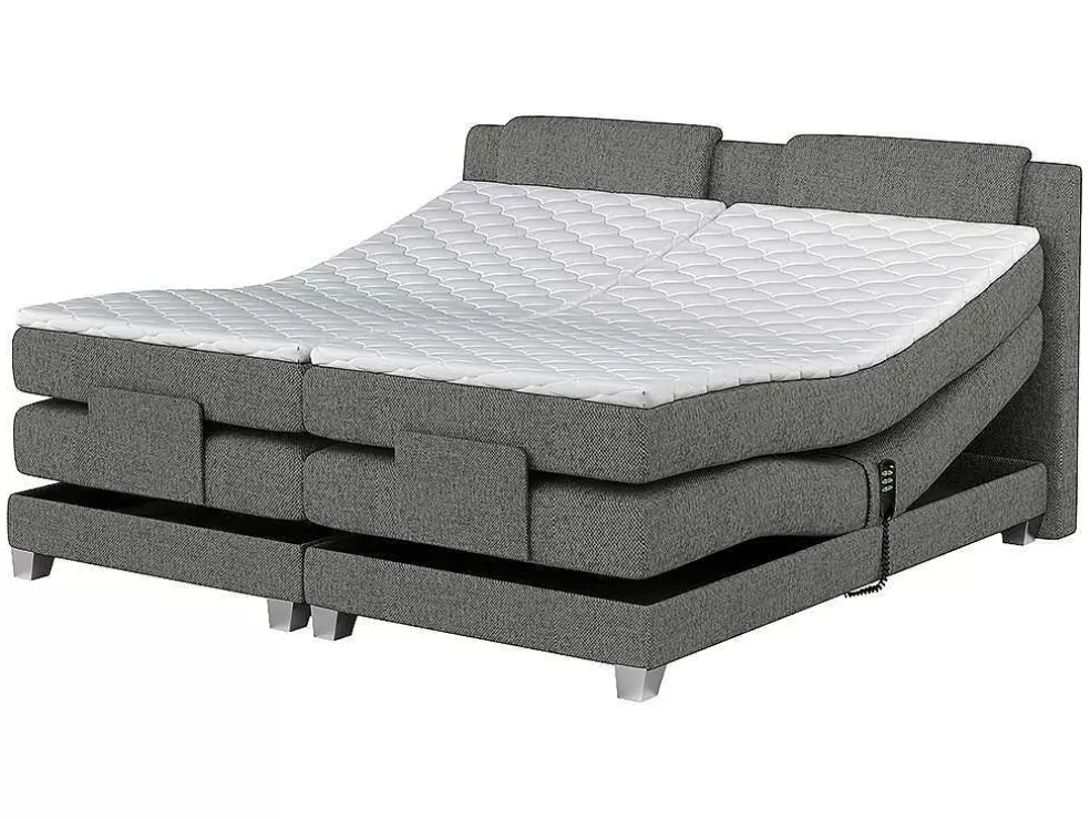 Palacio Conjunto Boxspring Cabeceira De Cama + Sommier De Relaxamento Eletrico + Colchão + Sobrecolchão Castel Da - 2X80X200 Cm - Tecido Cinza Claro* Cama Articulada