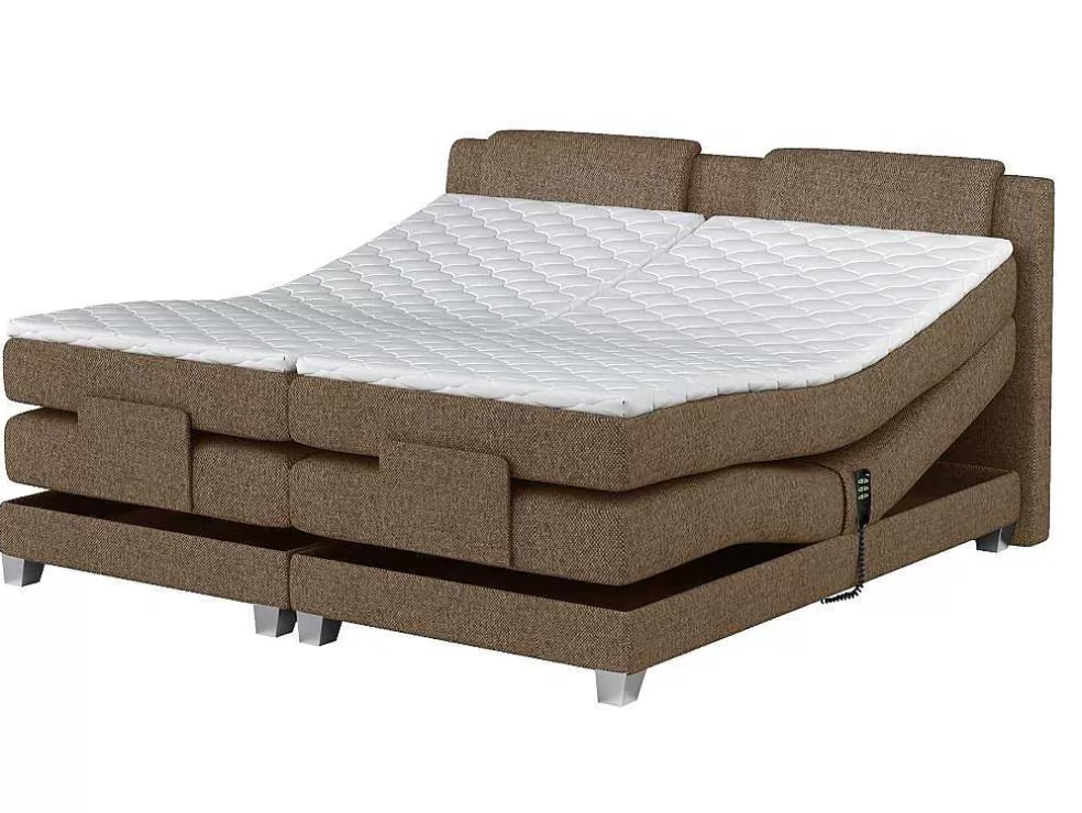 Palacio Conjunto Boxspring Cabeceira De Cama + Sommier De Relaxamento Eletrico + Colchão + Sobrecolchão Castel Da - 2X90X200 Cm -Tecido Bege* Cama De Adulto