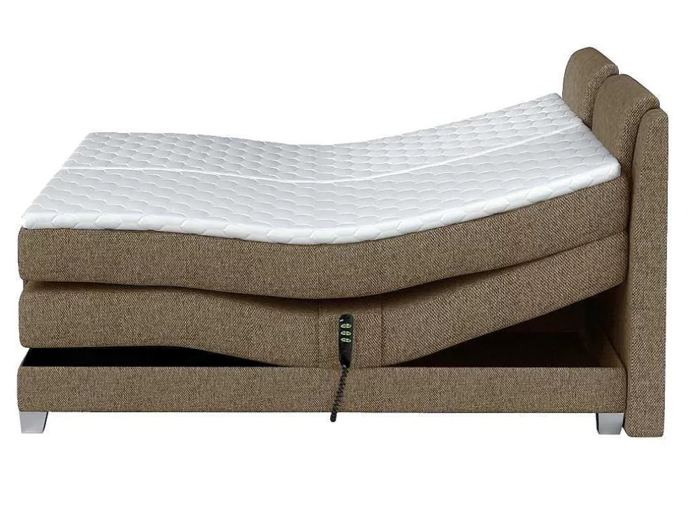 Palacio Conjunto Boxspring Cabeceira De Cama + Sommier De Relaxamento Eletrico + Colchão + Sobrecolchão Castel Da - 2X90X200 Cm -Tecido Bege* Cama De Adulto