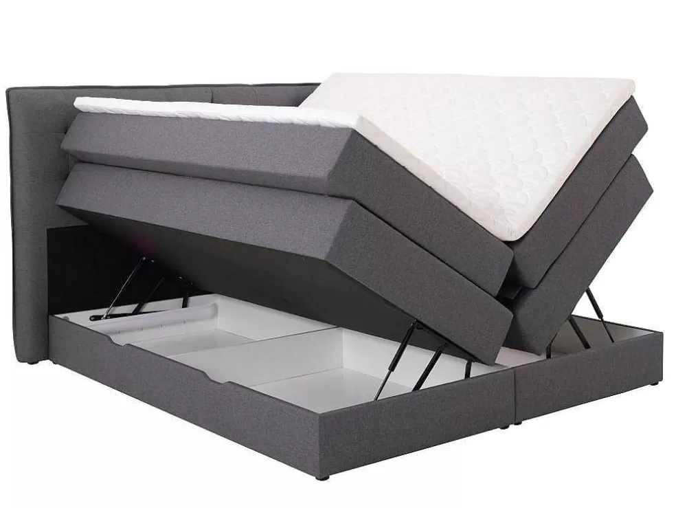 Palacio Conjunto Boxspring Cabeceira De Cama + Sommiers Com Arrumação + Colchão + Sobrecolchão, 180 X 200 Cm, Tecido Antracite - Perama Da * Cama Boxspring, Cama Continental