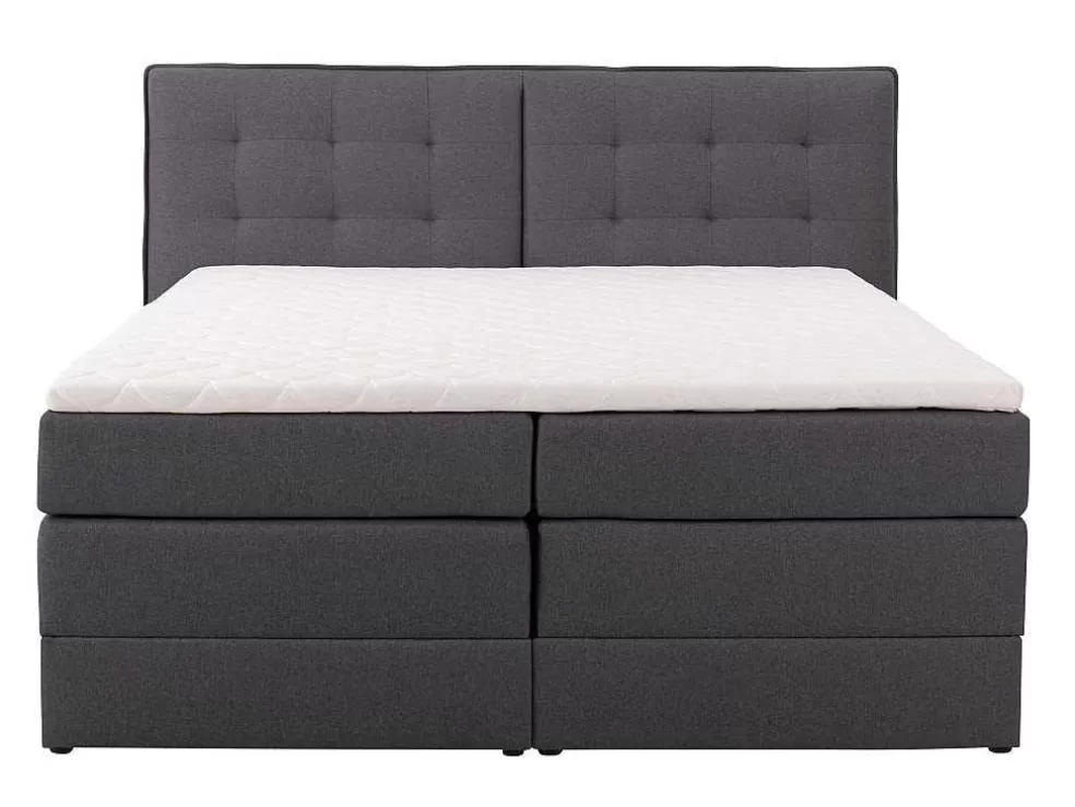 Palacio Conjunto Boxspring Cabeceira De Cama + Sommiers Com Arrumação + Colchão + Sobrecolchão, 160 X 200 Cm, Tecido Antracite - Perama Da * Cama Boxspring, Cama Continental