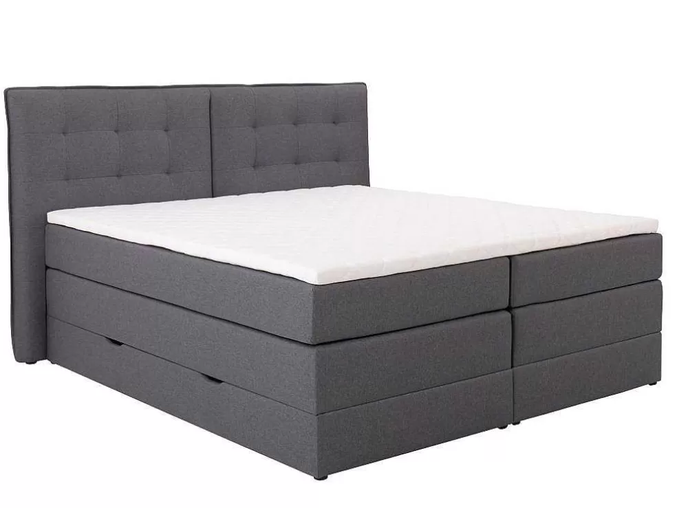 Palacio Conjunto Boxspring Cabeceira De Cama + Sommiers Com Arrumação + Colchão + Sobrecolchão, 160 X 200 Cm, Tecido Antracite - Perama Da * Cama Boxspring, Cama Continental