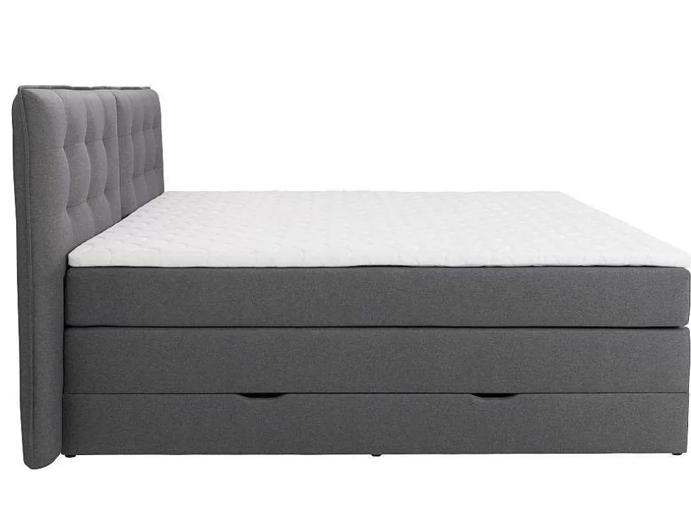 Palacio Conjunto Boxspring Cabeceira De Cama + Sommiers Com Arrumação + Colchão + Sobrecolchão, 160 X 200 Cm, Tecido Antracite - Perama Da * Cama Boxspring, Cama Continental