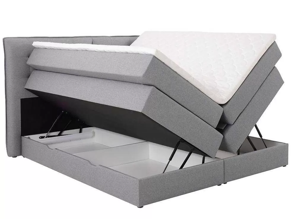 Palacio Conjunto Boxspring Cabeceira De Cama + Sommiers Com Arrumação + Colchão + Sobrecolchão, 180 X 200 Cm, Tecido Cinzento-Claro - Perama Da * Cama Boxspring, Cama Continental