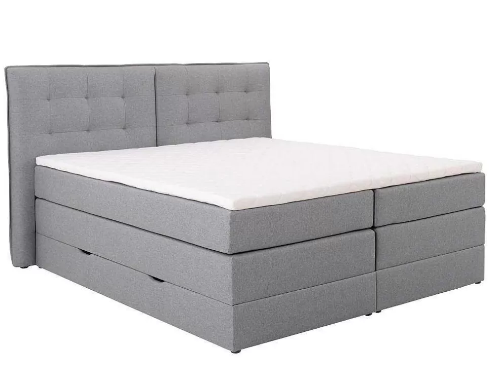 Palacio Conjunto Boxspring Cabeceira De Cama + Sommiers Com Arrumação + Colchão + Sobrecolchão, 180 X 200 Cm, Tecido Cinzento-Claro - Perama Da * Cama Boxspring, Cama Continental