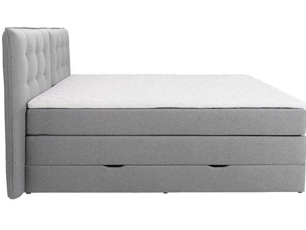 Palacio Conjunto Boxspring Cabeceira De Cama + Sommiers Com Arrumação + Colchão + Sobrecolchão, 180 X 200 Cm, Tecido Cinzento-Claro - Perama Da * Cama Boxspring, Cama Continental