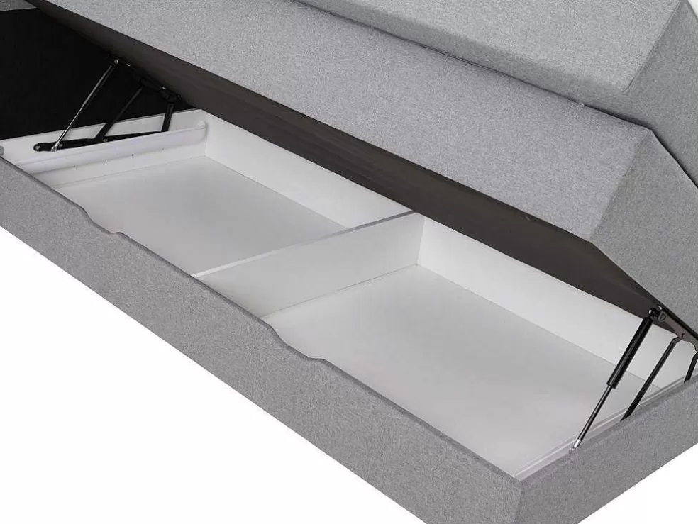 Palacio Conjunto Boxspring Cabeceira De Cama + Sommiers Com Arrumação + Colchão + Sobrecolchão, 160 X 200 Cm, Tecido Cinzento-Claro - Perama Da * Cama Boxspring, Cama Continental