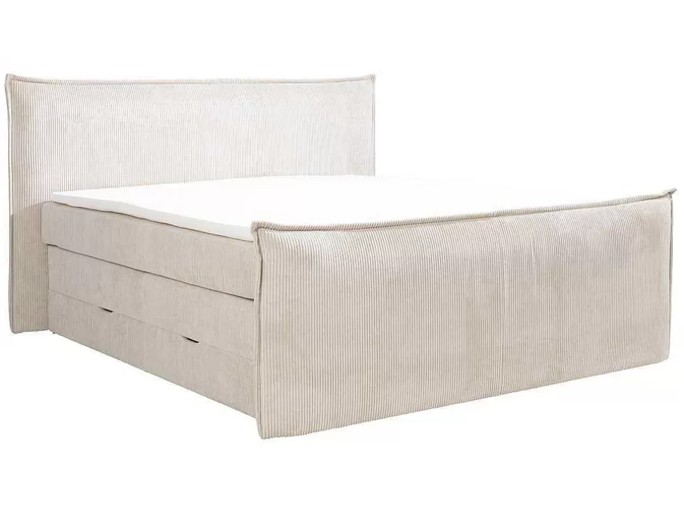Palacio Conjunto Boxspring Cabeceira De Cama + Sommiers Com Espaco De Arrumação + Colchão + Sobrecolchão 2 X 80 X 200 Cm Veludo Canelado Marfim - Rhoda Da * Cama Boxspring, Cama Continental