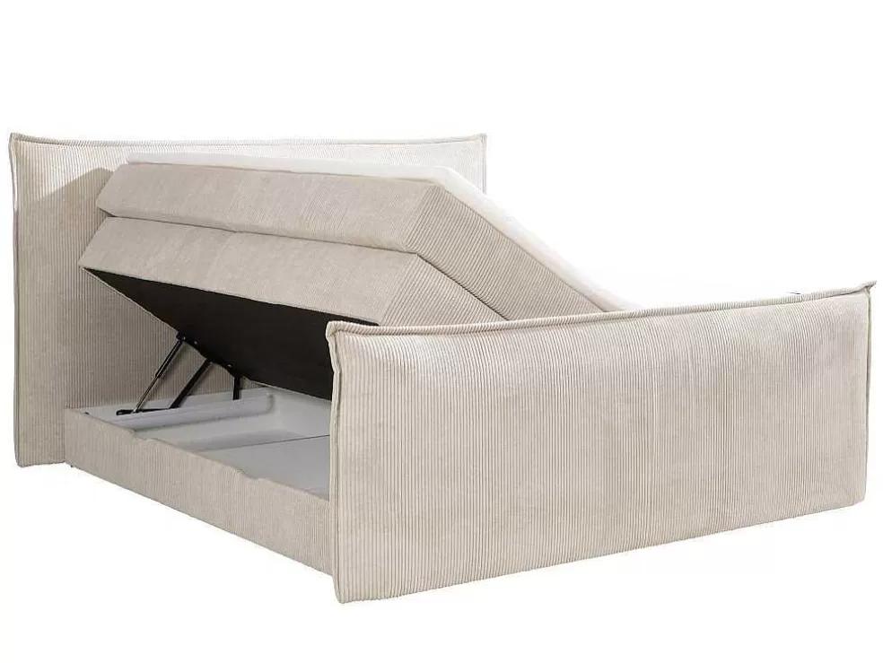 Palacio Conjunto Boxspring Cabeceira De Cama + Sommiers Com Espaco De Arrumação + Colchão + Sobrecolchão 2 X 80 X 200 Cm Veludo Canelado Marfim - Rhoda Da * Cama Boxspring, Cama Continental