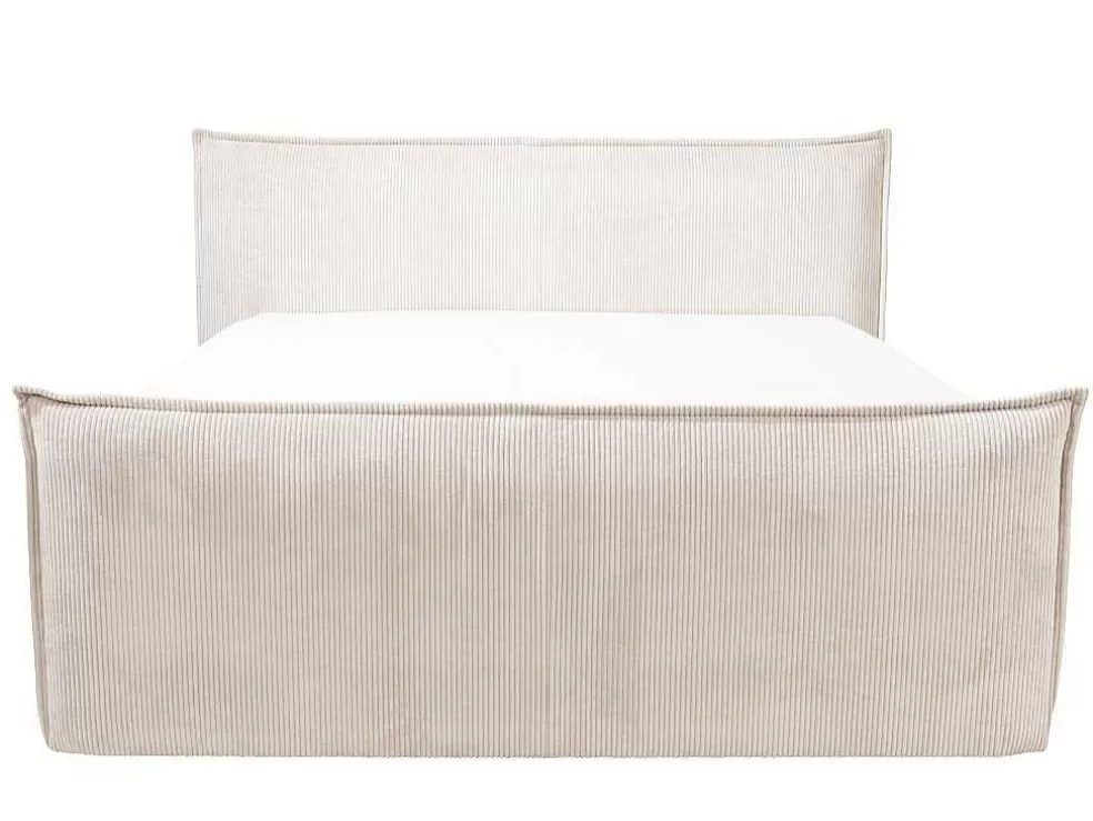 Palacio Conjunto Boxspring Cabeceira De Cama + Sommiers Com Espaco De Arrumação + Colchão + Sobrecolchão 2 X 80 X 200 Cm Veludo Canelado Marfim - Rhoda Da * Cama Boxspring, Cama Continental