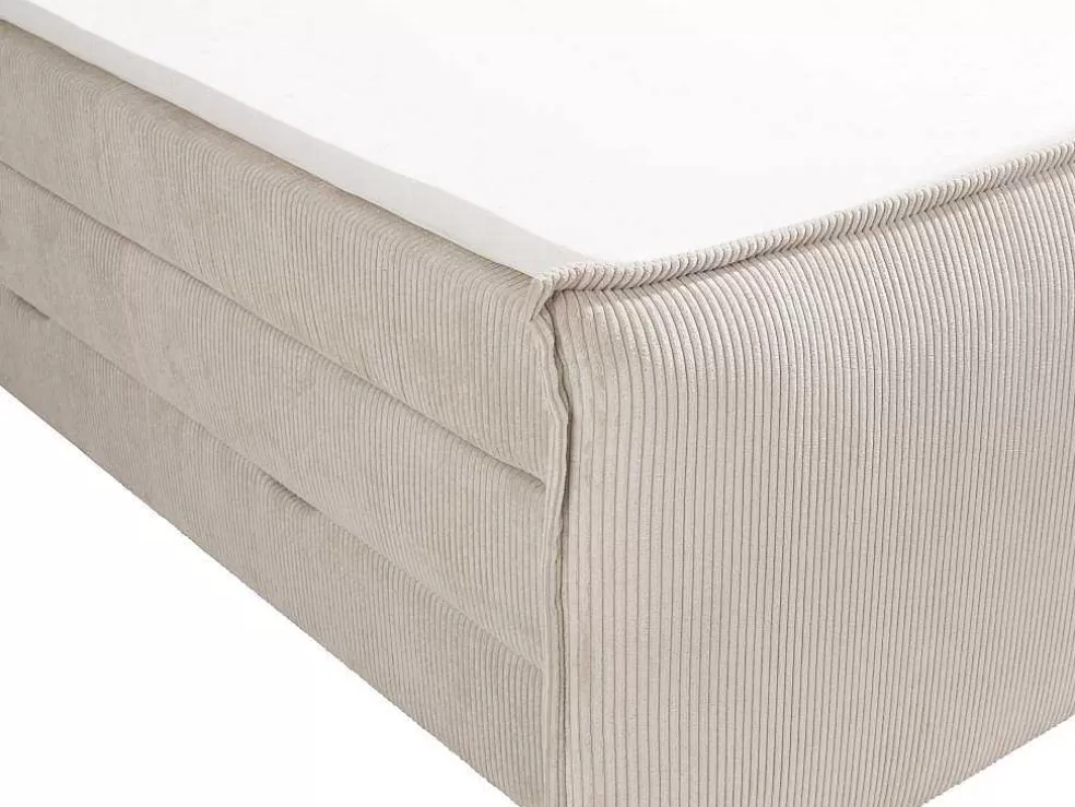 Palacio Conjunto Boxspring Cabeceira De Cama + Sommiers Com Espaco De Arrumação + Colchão + Sobrecolchão 2 X 80 X 200 Cm Veludo Canelado Marfim - Rhoda Da * Cama Boxspring, Cama Continental