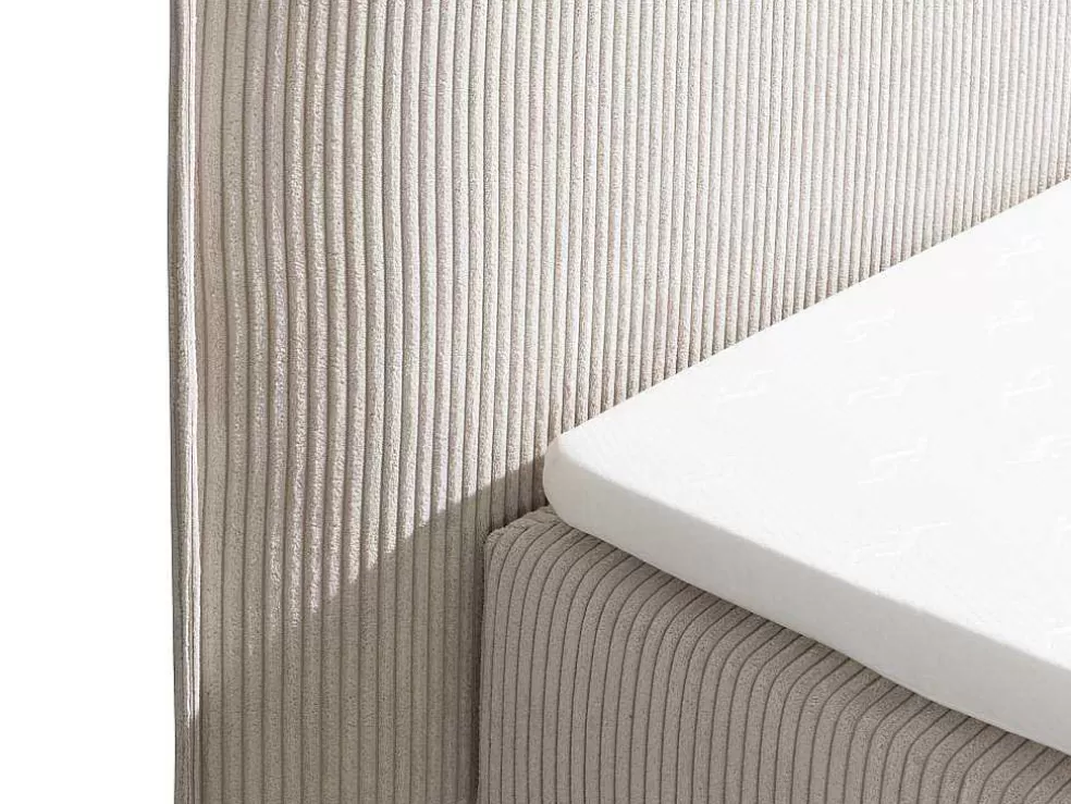 Palacio Conjunto Boxspring Cabeceira De Cama + Sommiers Com Espaco De Arrumação + Colchão + Sobrecolchão 2 X 80 X 200 Cm Veludo Canelado Marfim - Rhoda Da * Cama Boxspring, Cama Continental