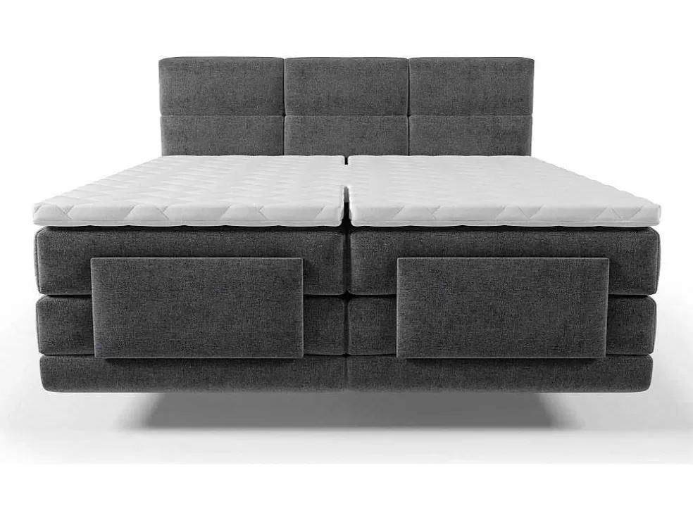 Palacio Conjunto Boxspring Cabeceira De Cama Acolchoada, Sommier Articulado Eletrico + Colchão + Sobrecolchão 2 X 90 X 200 Cm Antracite - Lodi Da * Cama De Adulto