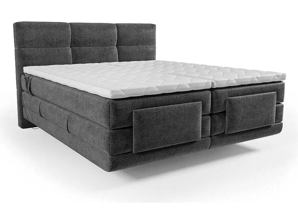 Palacio Conjunto Boxspring Cabeceira De Cama Acolchoada, Sommier Articulado Eletrico + Colchão + Sobrecolchão 2 X 90 X 200 Cm Antracite - Lodi Da * Cama De Adulto