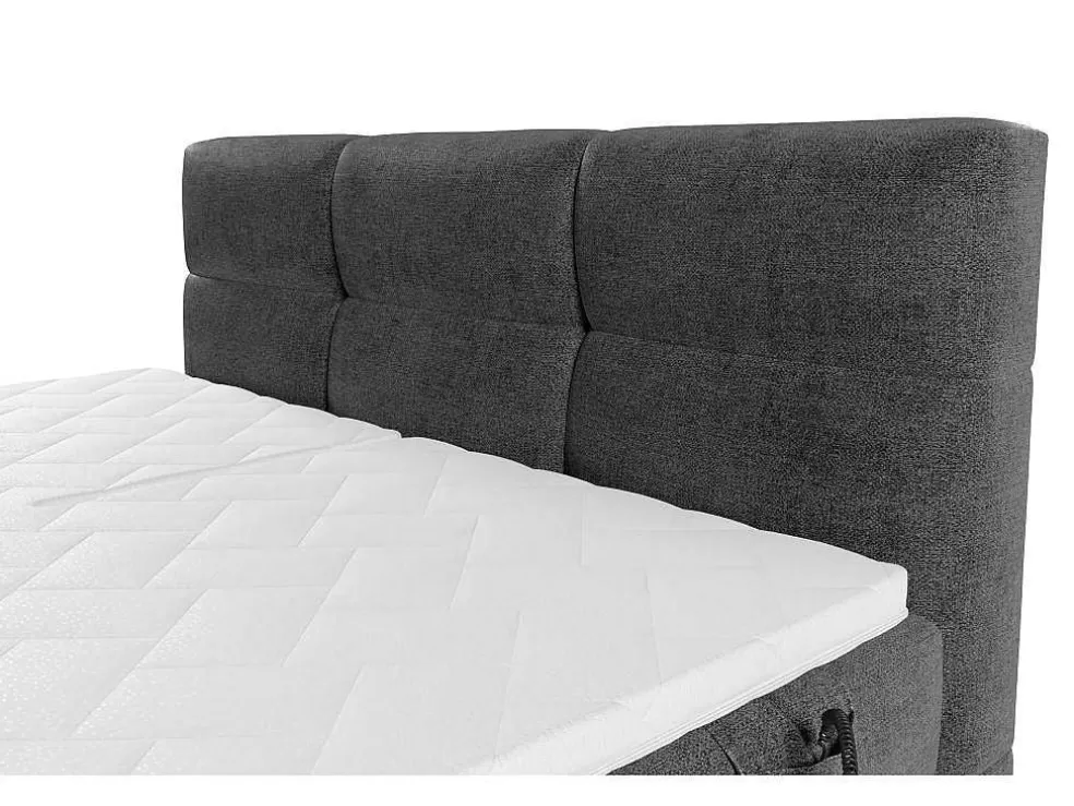 Palacio Conjunto Boxspring Cabeceira De Cama Acolchoada, Sommier Articulado Eletrico + Colchão + Sobrecolchão 2 X 90 X 200 Cm Antracite - Lodi Da * Cama De Adulto