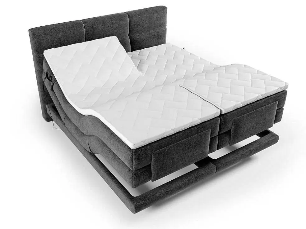 Palacio Conjunto Boxspring Cabeceira De Cama Acolchoada, Sommier Articulado Eletrico + Colchão + Sobrecolchão 2 X 90 X 200 Cm Antracite - Lodi Da * Cama De Adulto