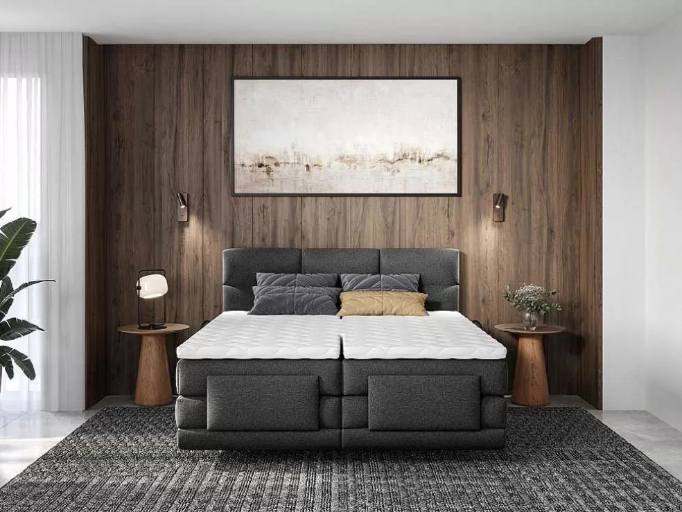Palacio Conjunto Boxspring Cabeceira De Cama Acolchoada, Sommier Articulado Eletrico + Colchão + Sobrecolchão 2 X 90 X 200 Cm Antracite - Lodi Da * Cama De Adulto