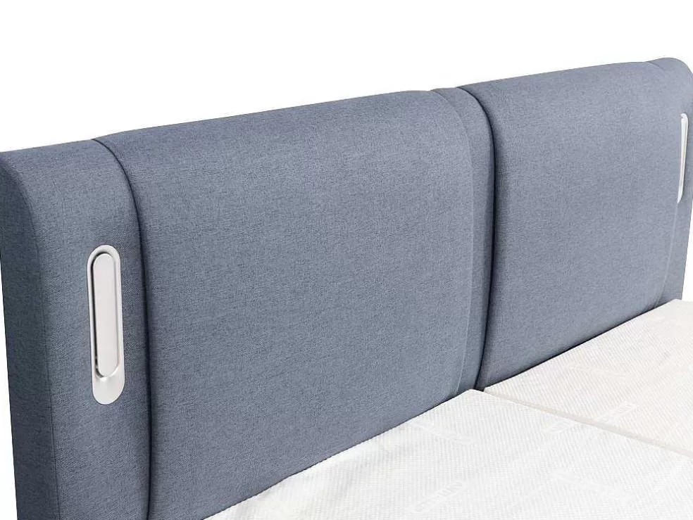 Palacio Conjunto Boxspring Cabeceira De Cama Com Leds + Sommier Articulado Eletrico + Colchão + Sobrecolchão 2 X 90 X 200 Cm Tecido Azul - Astemi Da * Cama Articulada