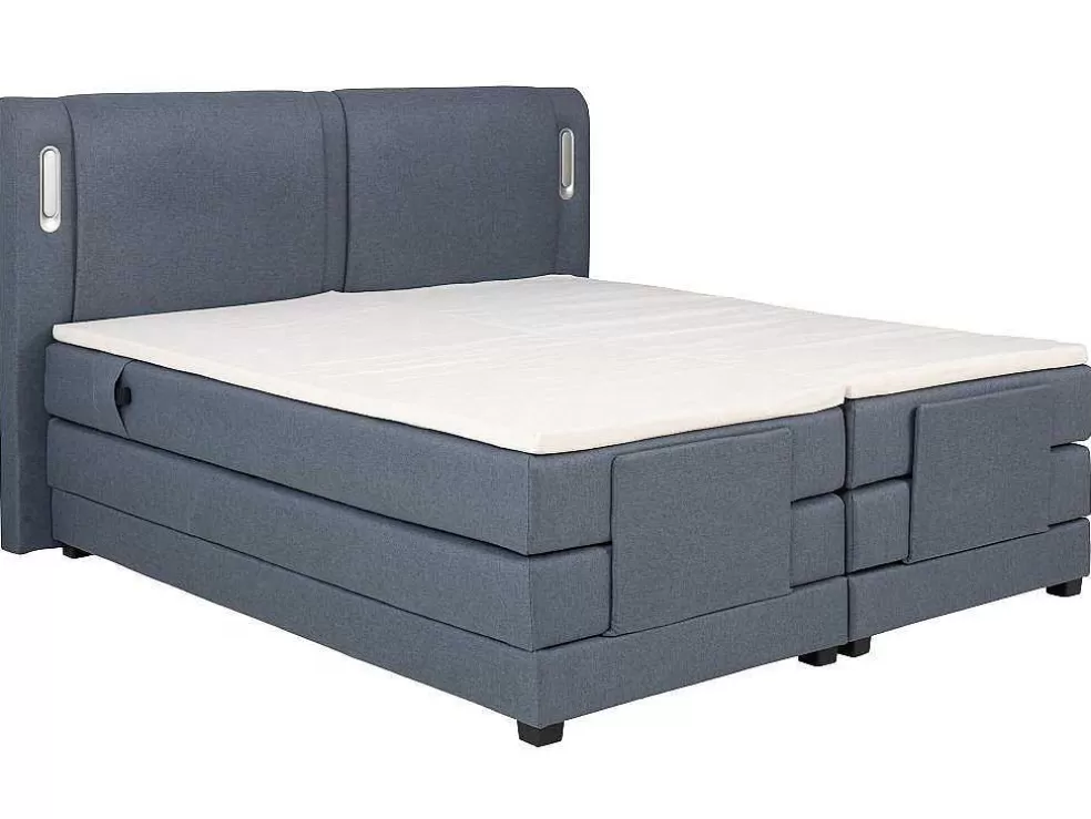 Palacio Conjunto Boxspring Cabeceira De Cama Com Leds + Sommier Articulado Eletrico + Colchão + Sobrecolchão 2 X 90 X 200 Cm Tecido Azul - Astemi Da * Cama Articulada