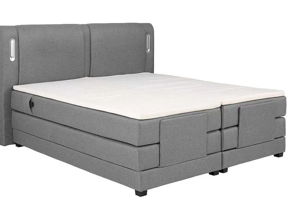 Palacio Conjunto Boxspring Cabeceira De Cama Com Leds + Sommier Articulado Eletrico + Colchão + Sobrecolchão 2 X 80 X 200 Cm Tecido Cinzento - Astemi Da * Cama Articulada