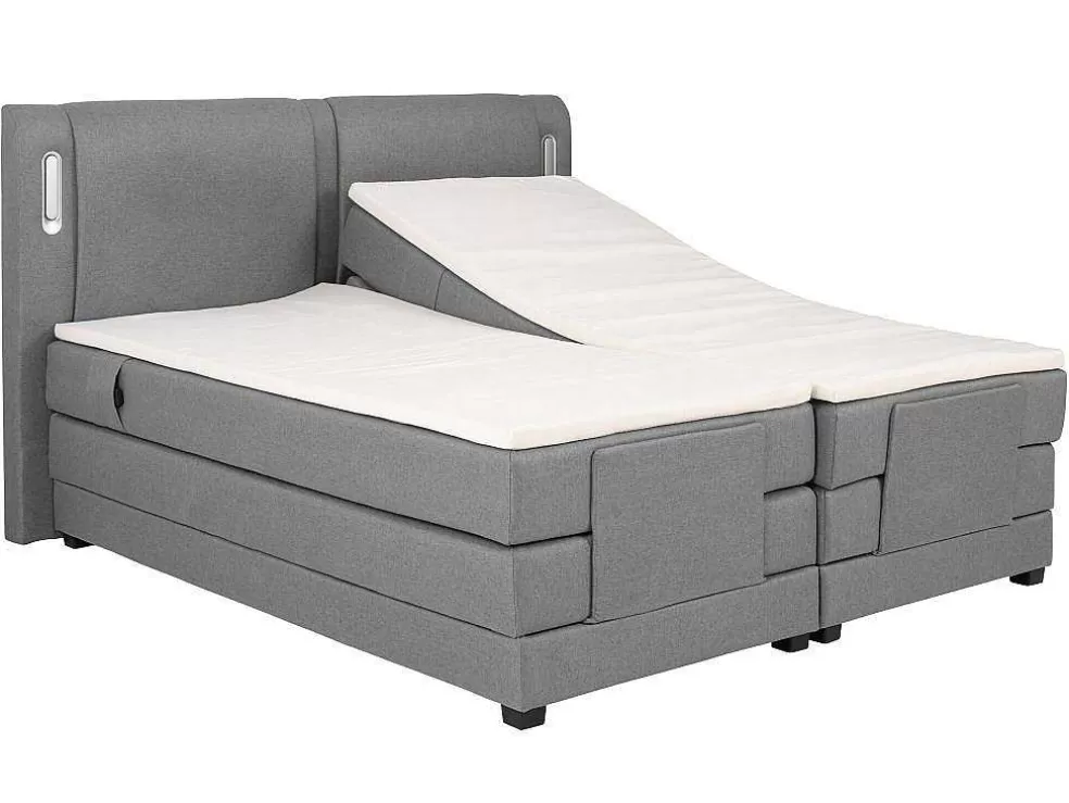Palacio Conjunto Boxspring Cabeceira De Cama Com Leds + Sommier Articulado Eletrico + Colchão + Sobrecolchão 2 X 90 X 200 Cm Tecido Cinzento - Astemi Da * Cama De Adulto
