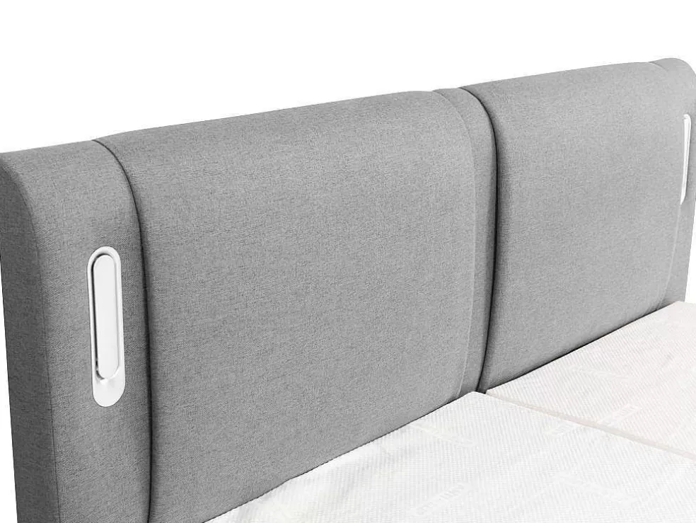 Palacio Conjunto Boxspring Cabeceira De Cama Com Leds + Sommier Articulado Eletrico + Colchão + Sobrecolchão 2 X 90 X 200 Cm Tecido Cinzento - Astemi Da * Cama De Adulto