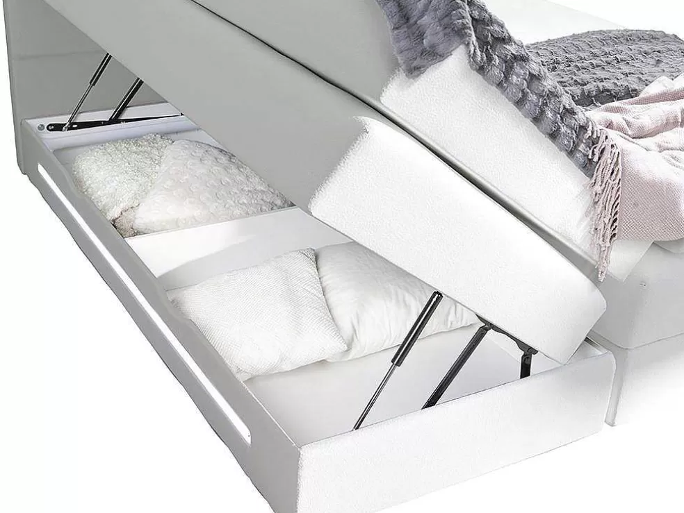 DREAMEA Conjunto Boxspring: Cabeceira, Sommier Com Arrumação, Colchão + Sobrecolchão, 160 X 200 Cm, Branco, Pele Sintética - Keros Da * Cama Boxspring, Cama Continental