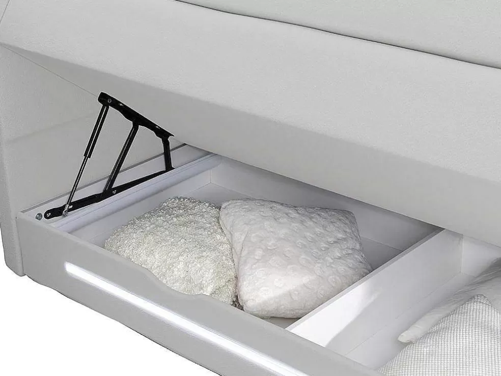 DREAMEA Conjunto Boxspring: Cabeceira, Sommier Com Arrumação, Colchão + Sobrecolchão, 160 X 200 Cm, Branco, Pele Sintética - Keros Da * Cama Boxspring, Cama Continental