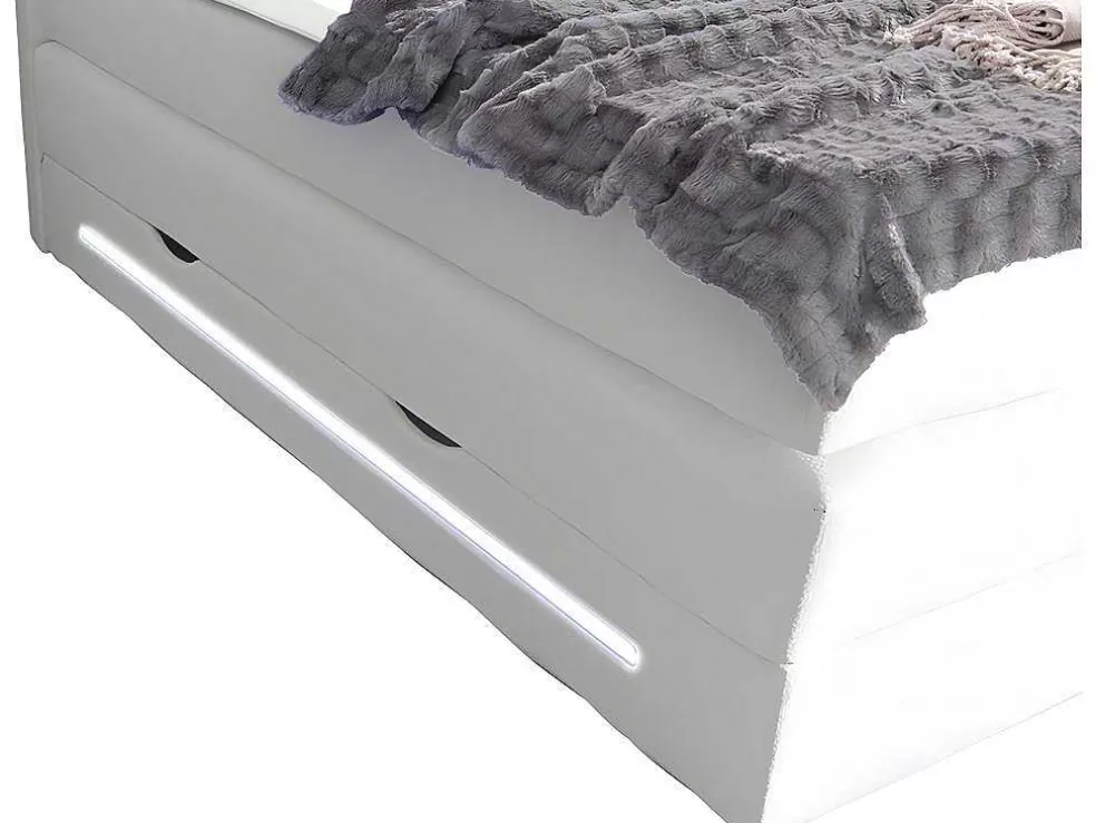 DREAMEA Conjunto Boxspring: Cabeceira, Sommier Com Arrumação, Colchão + Sobrecolchão, 160 X 200 Cm, Branco, Pele Sintética - Keros Da * Cama Boxspring, Cama Continental