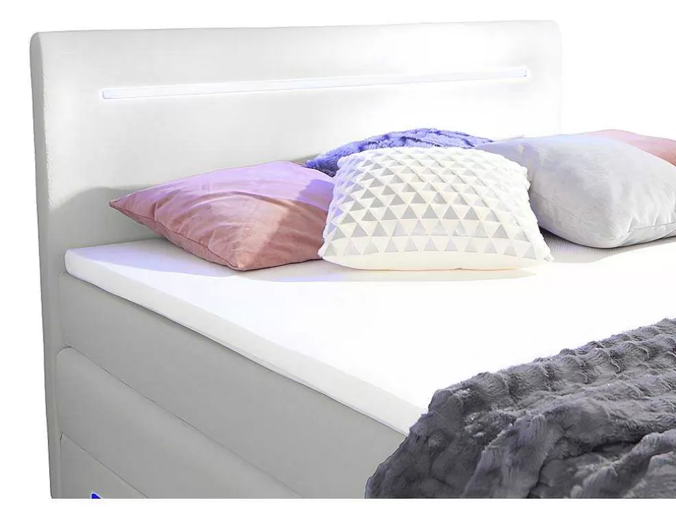 DREAMEA Conjunto Boxspring: Cabeceira, Sommier Com Arrumação, Colchão + Sobrecolchão, 160 X 200 Cm, Branco, Pele Sintética - Keros Da * Cama Boxspring, Cama Continental