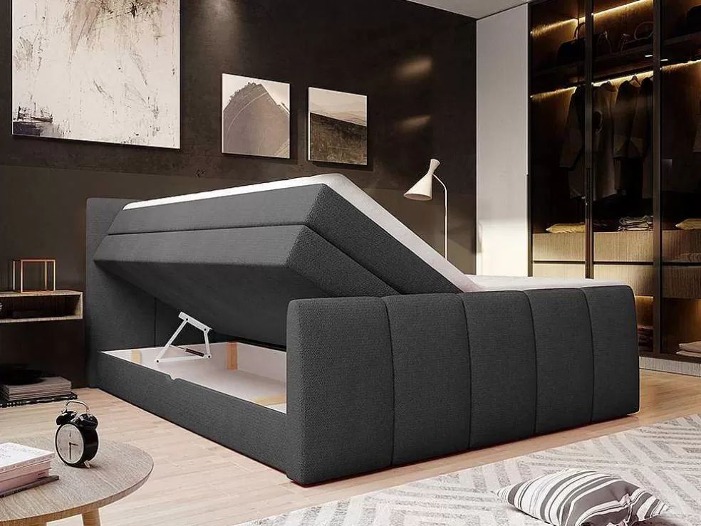 Palacio Conjunto Boxspring: Cabeceira, Sommier Com Espaco De Arrumação, Colchão, Sobrecolchão - Cinza Antracite - 160 X 200 Cm - Verone Da Dreamea* Cama Boxspring, Cama Continental