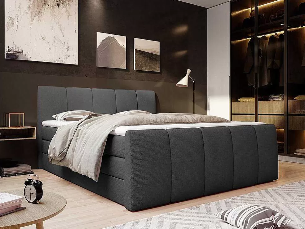 Palacio Conjunto Boxspring: Cabeceira, Sommier Com Espaco De Arrumação, Colchão, Sobrecolchão - Cinza Antracite - 160 X 200 Cm - Verone Da Dreamea* Cama Boxspring, Cama Continental
