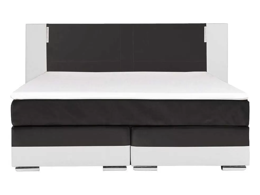 Ysmée Conjunto Boxspring Completo - Cabeceira Com Leds + Sommiers + Colchão + Sobrecolchão - 160X 200 Cm - Pele Sintética - Branco E Cinzento - Asti De Ysmee* Cama Boxspring, Cama Continental