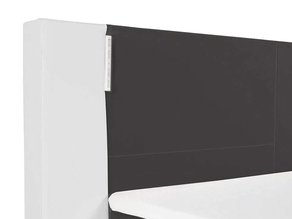 Ysmée Conjunto Boxspring Completo - Cabeceira Com Leds + Sommiers + Colchão + Sobrecolchão - 160X 200 Cm - Pele Sintética - Branco E Cinzento - Asti De Ysmee* Cama Boxspring, Cama Continental