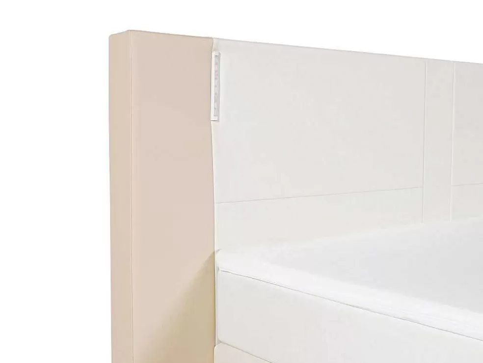 Ysmée Conjunto Boxspring Completo - Cabeceira Com Leds + Sommiers + Colchão + Sobrecolchão Asti - 160X 200 Cm - Pele Sintética - Creme E Branco* Cama Boxspring, Cama Continental