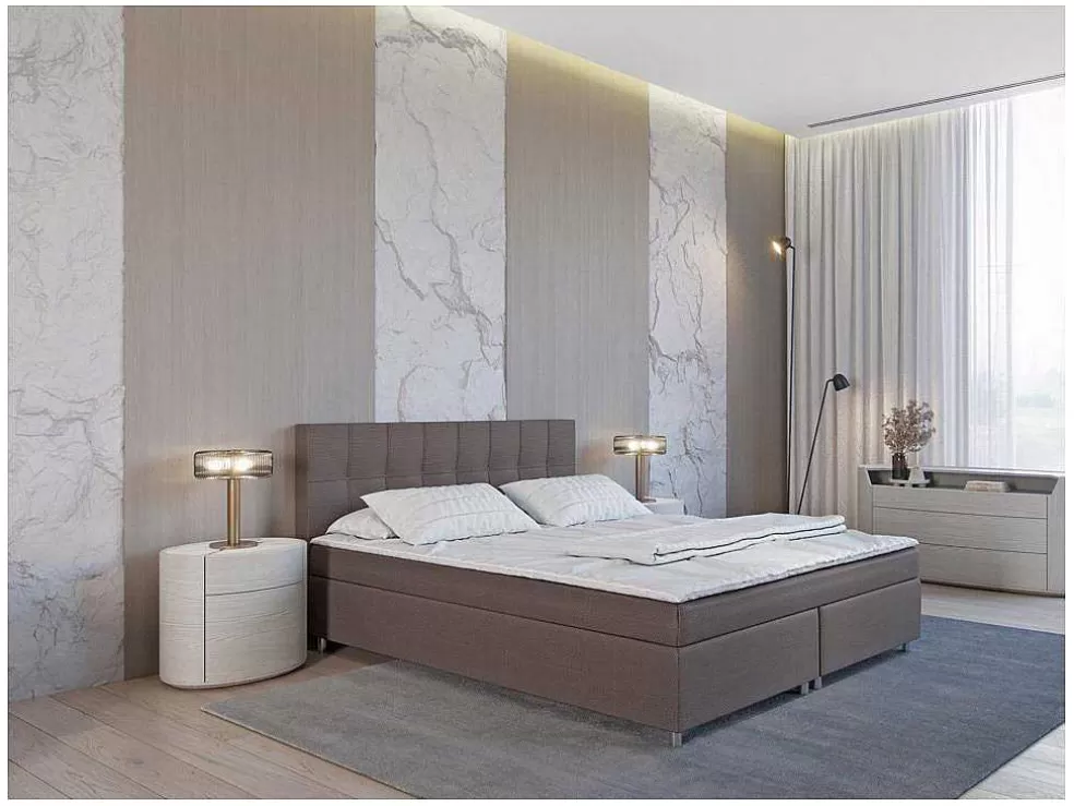 Ysmée Conjunto Boxspring Completo Cabeceira + Sommiers + Colchão + Sobrecolchão Siero Da Ysmee - 160X200 Cm - Tecido - Cinzento* Cama Boxspring, Cama Continental