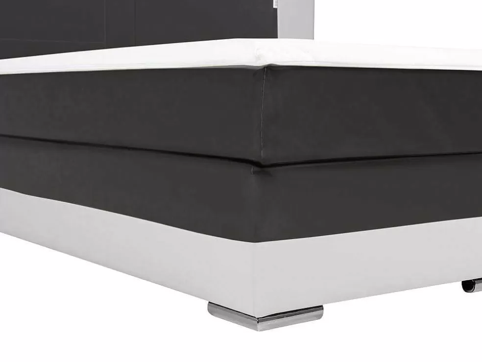 Ysmée Conjunto Boxspring Completo Cabeceira Com Leds + Sommiers + Colchão + Sobrecolchão Asti De Ysmee - 180 X 200 Cm - Pele Sintética - Branco E Cinza* Cama Boxspring, Cama Continental