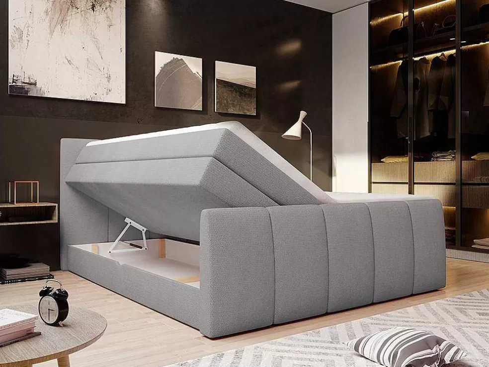 Palacio Conjunto Boxspring Completo Cabeceira De Cama + Sommiers Com Bau + Colchão + Sobrecolchão Verone - Cinza-Claro - 160X200 Cm* Cama Boxspring, Cama Continental