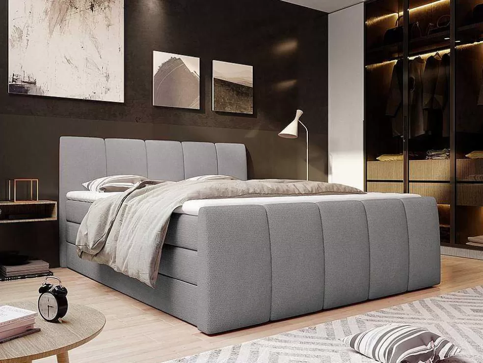 Palacio Conjunto Boxspring Completo Cabeceira De Cama + Sommiers Com Bau + Colchão + Sobrecolchão Verone - Cinza-Claro - 160X200 Cm* Cama Boxspring, Cama Continental