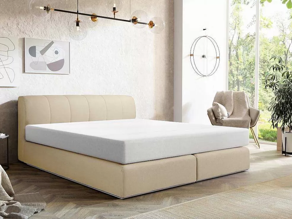 Ysmée Conjunto Completo Boxspring Cabeceira De Cama + Sommier Com Leds + Colchão 160X200 Cm Tecido Bege - Otaru De Ysmee* Cama Boxspring, Cama Continental