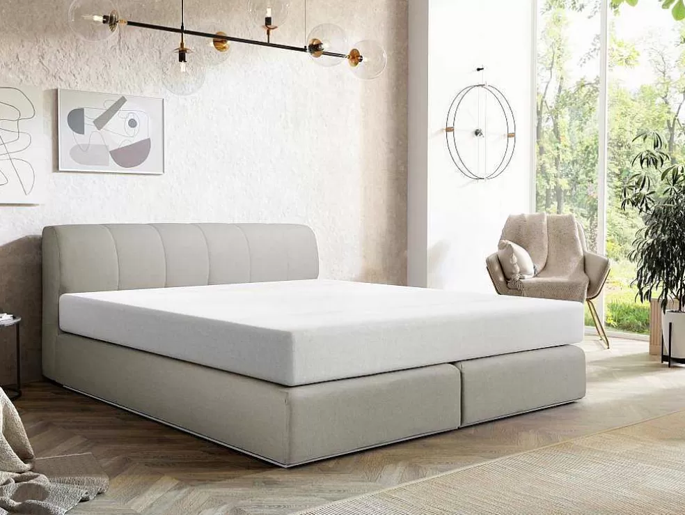 Ysmée Conjunto Completo Boxspring Cabeceira De Cama + Sommier Com Leds + Colchão 160X200 Cm Tecido Cinza - Otaru De Ysmee* Cama Boxspring, Cama Continental