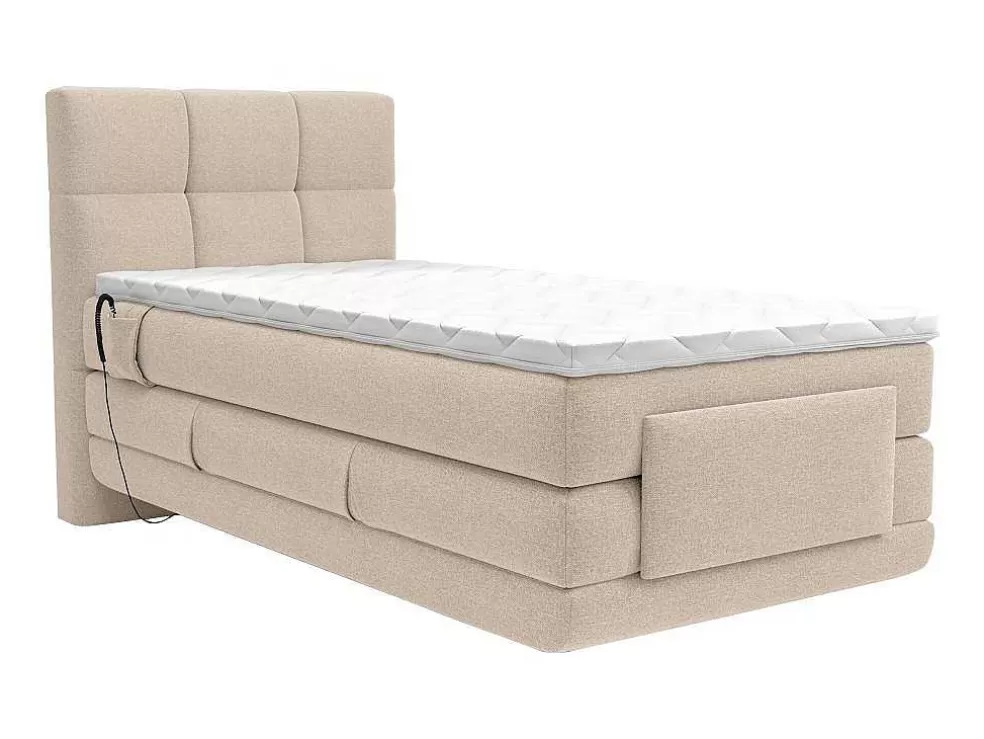 Palacio Conjunto Completo Boxspring, Cabeceira De Cama Acolchoada + Sommiers Articulados Eletricos + Colchão + Sobrecolchão 100X200 Cm Tecido Bege - Lodi Da * Cama Articulada